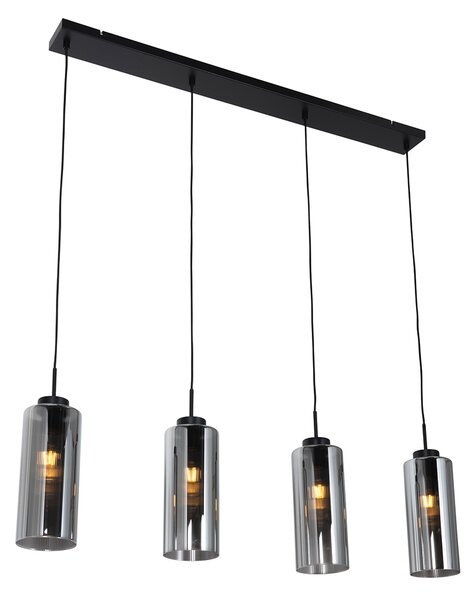 Art Deco hanglamp zwart met smoke glas 4-lichts - Laura Oswietlenie wewnetrzne