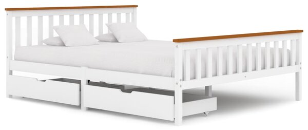 Rama łóżka z 2 szufladami, biała, drewno sosnowe, 160 x 200 cm