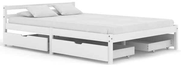 Rama łóżka z 4 szufladami, biała, drewno sosnowe, 140 x 200 cm