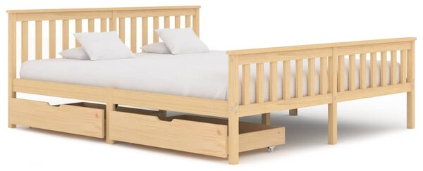 Rama łóżka z 2 szufladami, lite drewno sosnowe, 180 x 200 cm