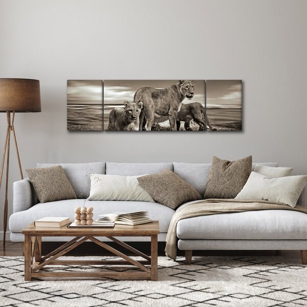 Obraz czarno - białych lwów (170x50 cm)