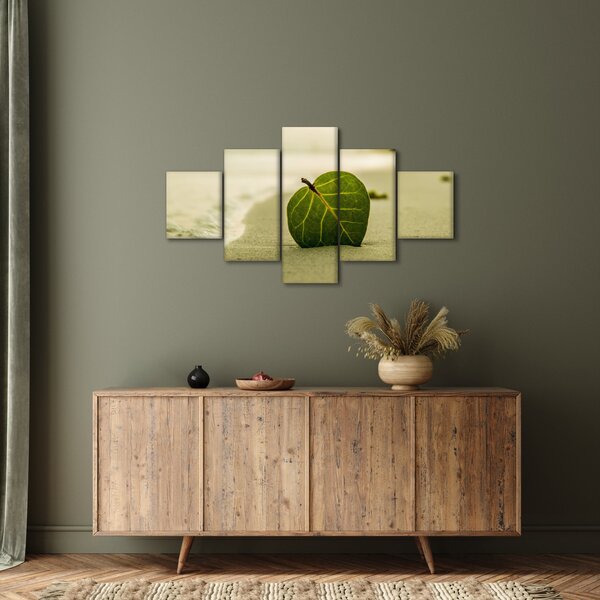 Obraz liścia w piasku (125x70 cm)