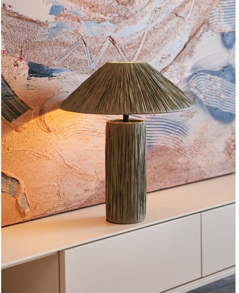 Lampa stołowa z rafii w kolorze khaki (wysokość 41 cm) Samse – Kave Home