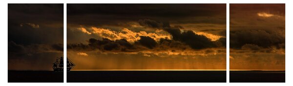 Obraz żaglówki o zachodzie słońca (170x50 cm)