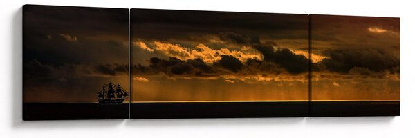Obraz żaglówki o zachodzie słońca (170x50 cm)