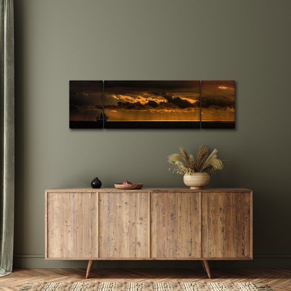 Obraz żaglówki o zachodzie słońca (170x50 cm)