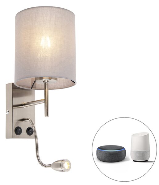 Inteligentna lampa ścienna ze stali z szarym kloszem z Wi-Fi A60 - Stacca Oswietlenie wewnetrzne