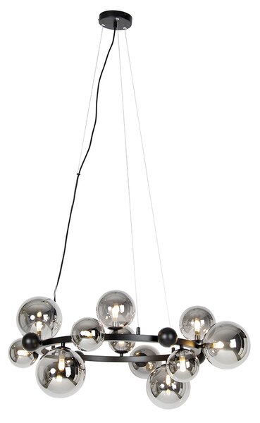 Lampa wisząca Art Deco czarna z dymionym szkłem 12-punktowa - David Oswietlenie wewnetrzne