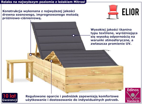 Leżak ze stolikiem z drewna sosnowego antracyt M5-F53