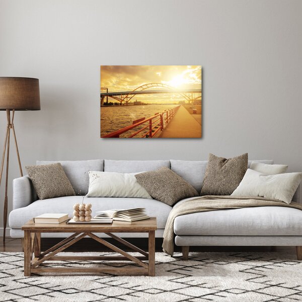 Obraz mostu z zachodem słońca (70x50 cm)