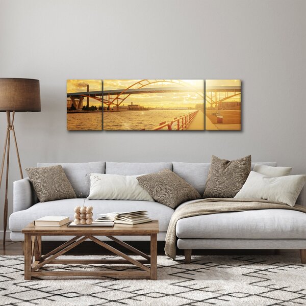 Obraz mostu z zachodem słońca (170x50 cm)