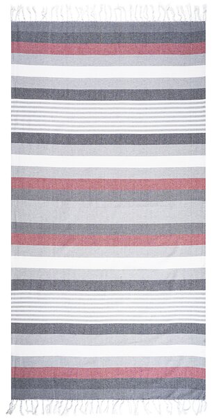 Ręcznik kąpielowy Fouta z frędzlami Stripes red, 90 x 170 cm