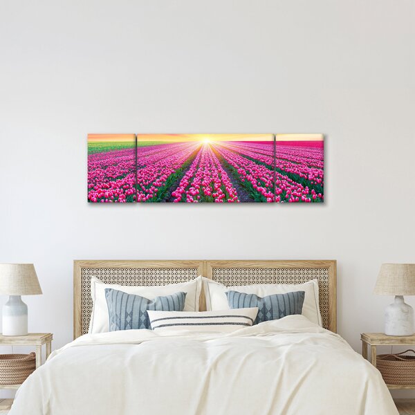 Obraz pole tulipanów ze słońcem (170x50 cm)