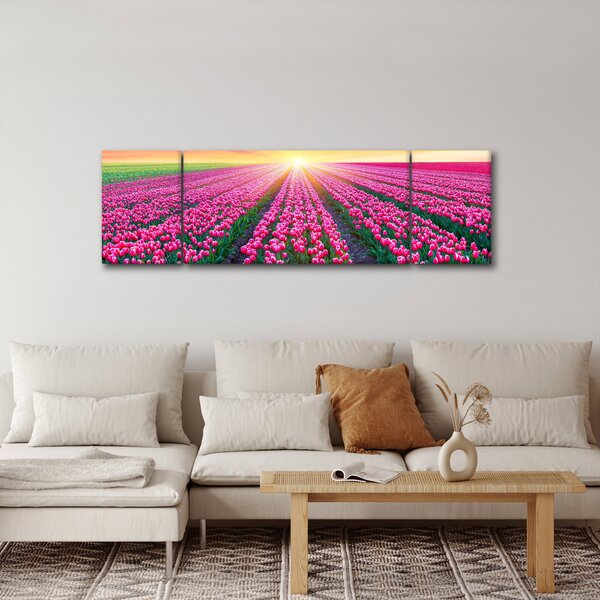 Obraz pole tulipanów ze słońcem (170x50 cm)