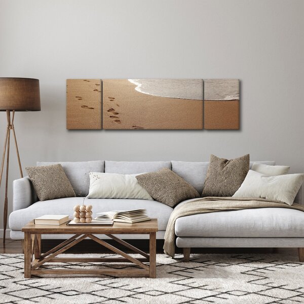 Obraz - ślady stóp na piasku i morzu (170x50 cm)