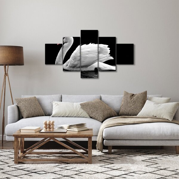 Obraz czarno - białego łabędzia (125x70 cm)