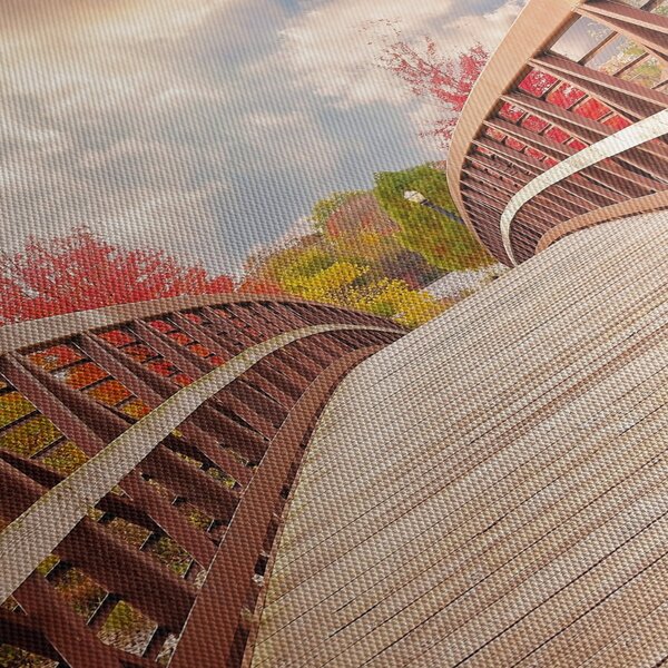 Obraz - drewniany most (z zegarem) (90x30 cm)