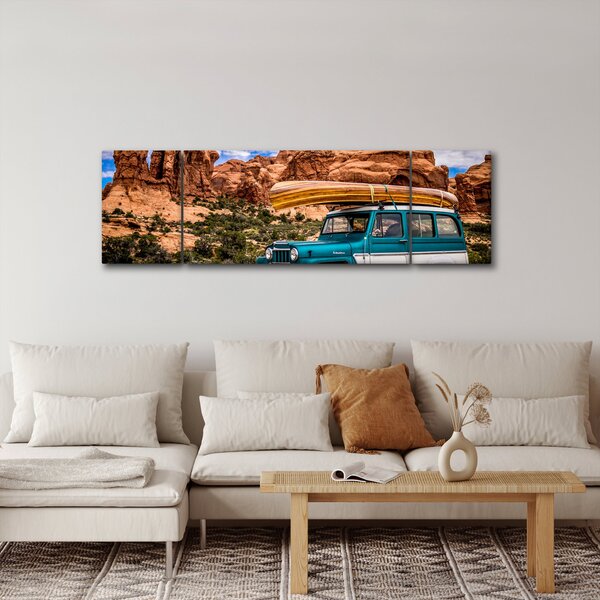 Obraz pojazdu terenowego w górach (170x50 cm)