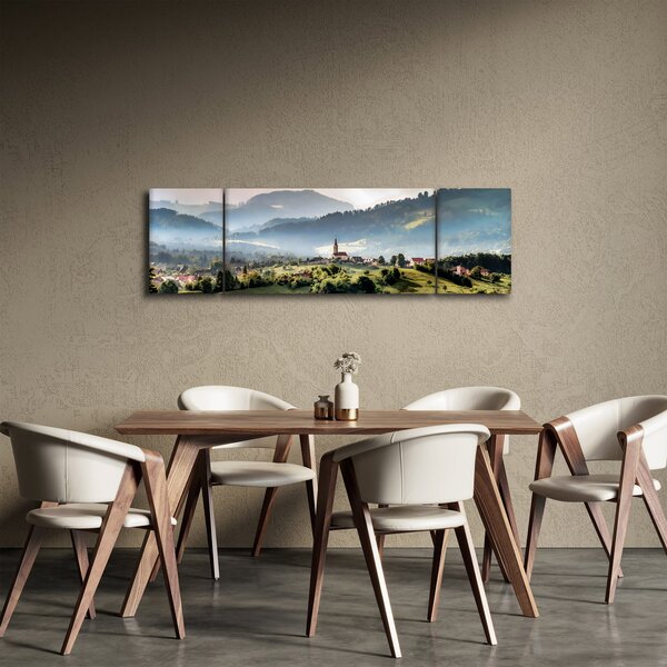 Obraz - wieś we mgle (170x50 cm)