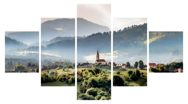 Obraz - wieś we mgle (125x70 cm)