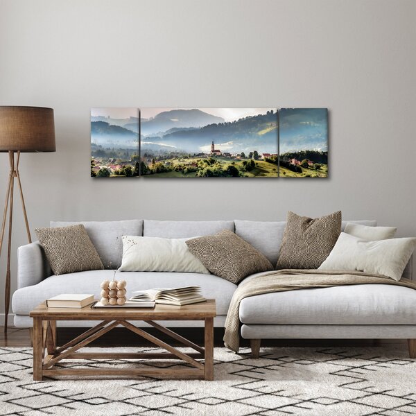 Obraz - wieś we mgle (170x50 cm)