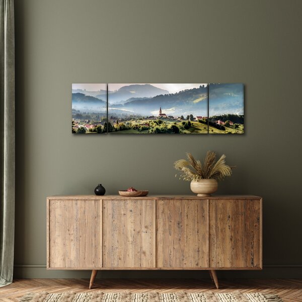 Obraz - wieś we mgle (170x50 cm)