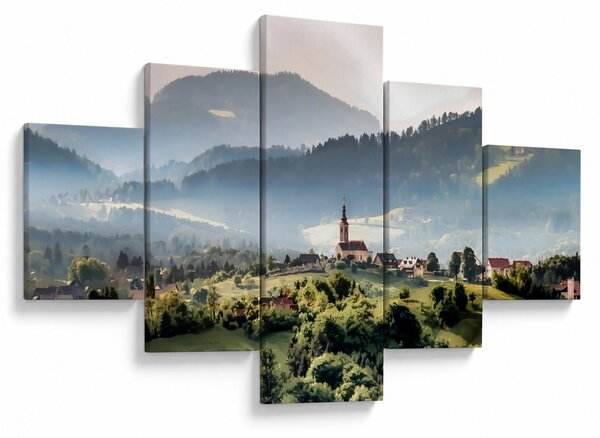 Obraz - wieś we mgle (125x70 cm)