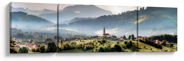 Obraz - wieś we mgle (170x50 cm)