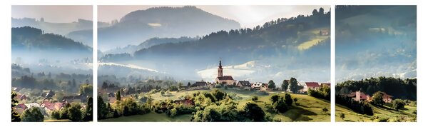 Obraz - wieś we mgle (170x50 cm)