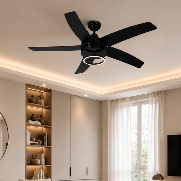 Czarny wentylator sufitowy 132 cm z LED i pilotem - Cool Anello