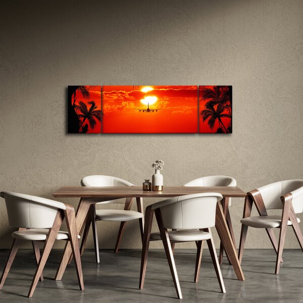 Obraz - zachód słońca z samolotem (170x50 cm)