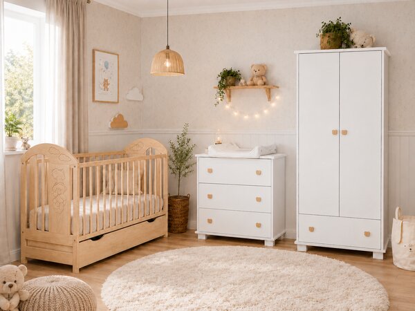 Naturalne Łóżeczko Niemowlęce MIŚ 120x60 - SOSNA - bezpieczne i funkcjonalne
