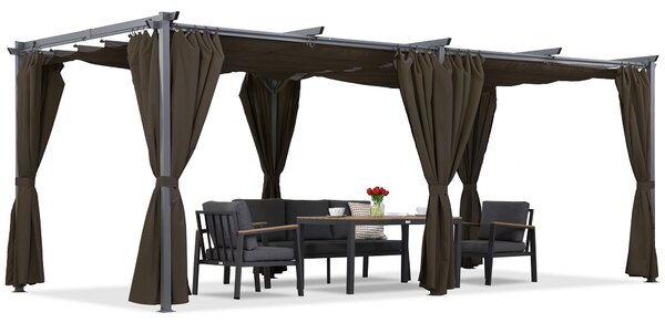 Brązowa pergola tarasowa La Palma 3x6m z zasłonami Garden Point