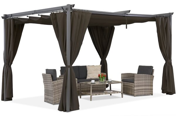 Brązowa pergola tarasowa La Palma 4x4m z zasłonami Garden Point