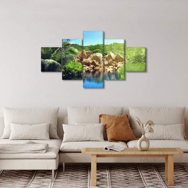 Obraz jeziora w dżungli Seszeli (125x70 cm)