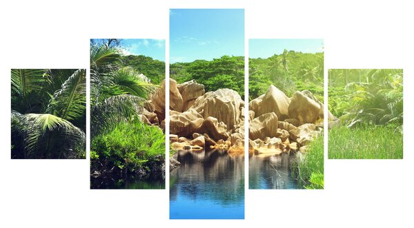 Obraz jeziora w dżungli Seszeli (125x70 cm)