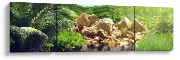 Obraz jeziora w dżungli Seszeli (170x50 cm)