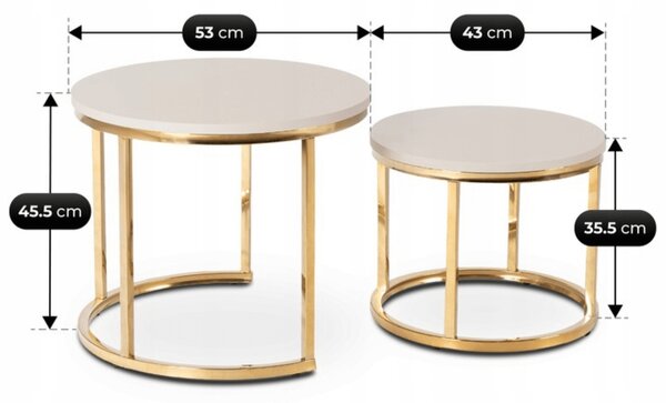 Zestaw Stolików Kawowych APULIA 43 cm/53 cm Kaszmir/Złoty Glamour