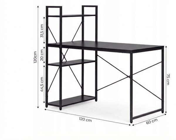 Biurko z regałem LOFTY 120x60 cm, czarne