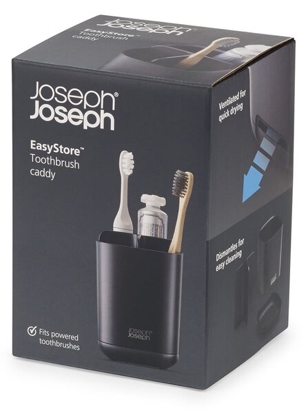Czarny plastikowy kubek na szczoteczki do zębów EasyStore – Joseph Joseph