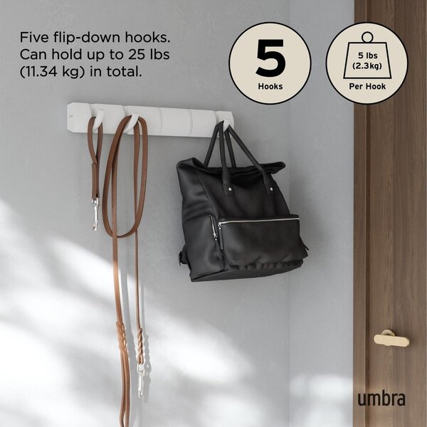 Wieszak ścienny z litego drewna sosnowego w matowym białym kolorze 51 cm Flip – Umbra