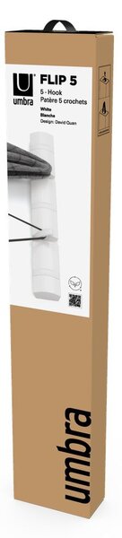 Wieszak ścienny z litego drewna sosnowego w matowym białym kolorze 51 cm Flip – Umbra