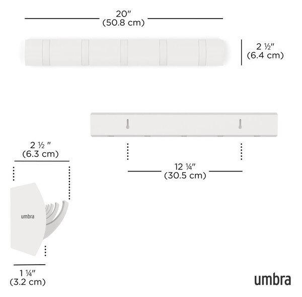 Wieszak ścienny z litego drewna sosnowego w matowym białym kolorze 51 cm Flip – Umbra