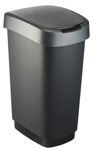 Plastikowy kosz na śmieci w czarno-srebrnym kolorze 50 l Twist – Rotho