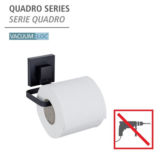 Czarny samoprzylepny uchwyt na papier toaletowy ze stali nierdzewnej Quadro – Wenko