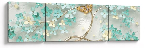 Obraz kwiata z motylami (170x50 cm)