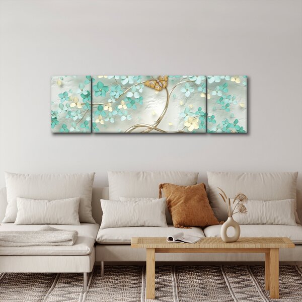 Obraz kwiata z motylami (170x50 cm)