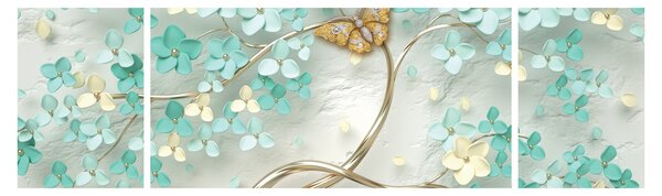 Obraz kwiata z motylami (170x50 cm)