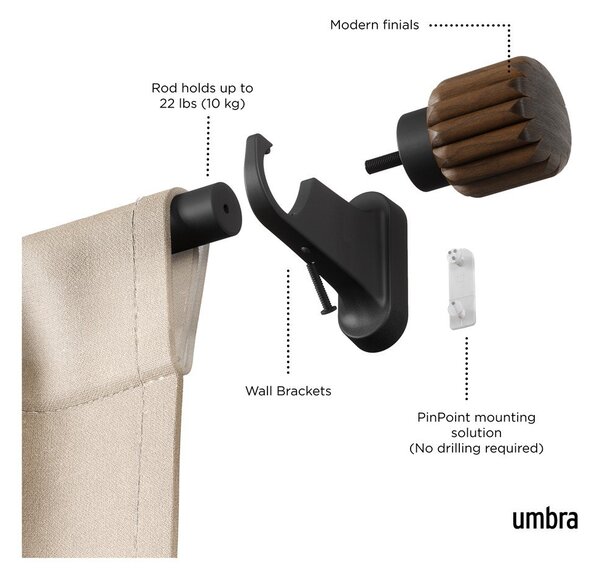 Stalowy regulowany karnisz w kolorze matowej czerni 107 - 305 cm Evie – Umbra