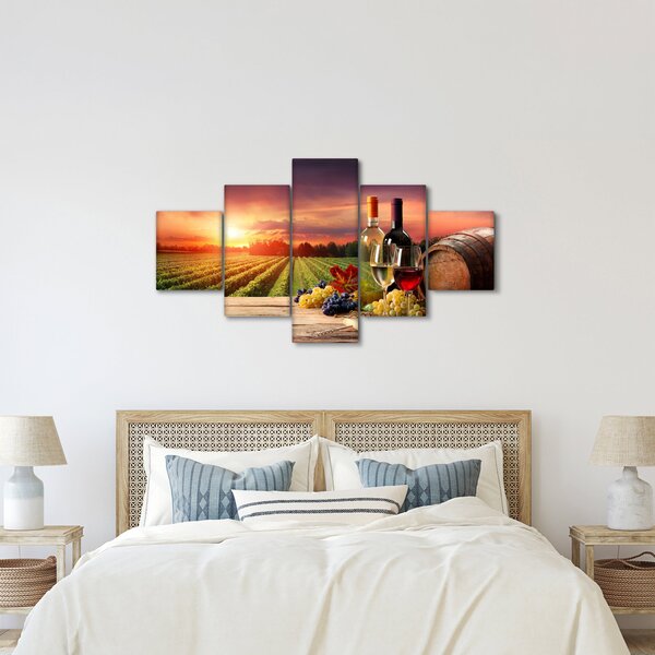 Obraz winnicy z winem (125x70 cm)